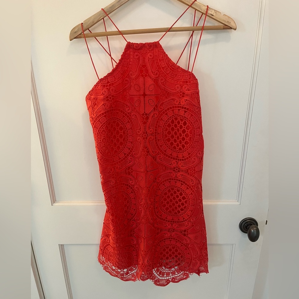 Coral Lace Mini Dress